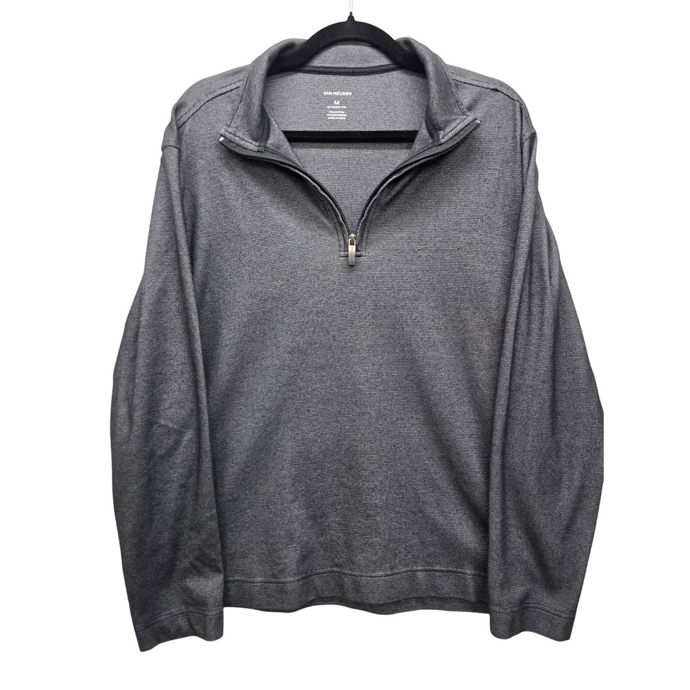 Van Heusen Mens Gray Quarter Zip Pullover Sweater Classic Fit Size Medium